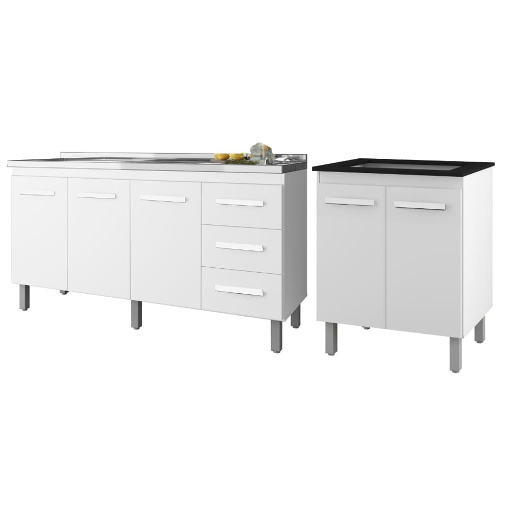 Kit Balcão para Pia 140cm Carina + Balcão Para Cooktop 4 Bocas Jade - Branco