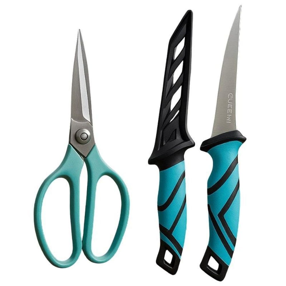 Kit Pesca Faca Fileteira Tesoura Para Peixe Deyu