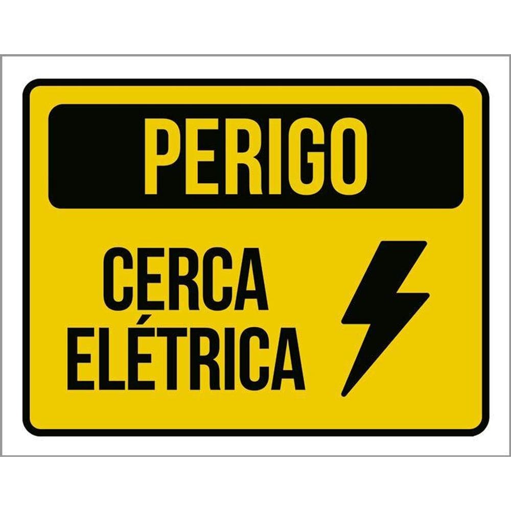 Placa Acm Perigo Cerca Elétrica Amarela 18X23