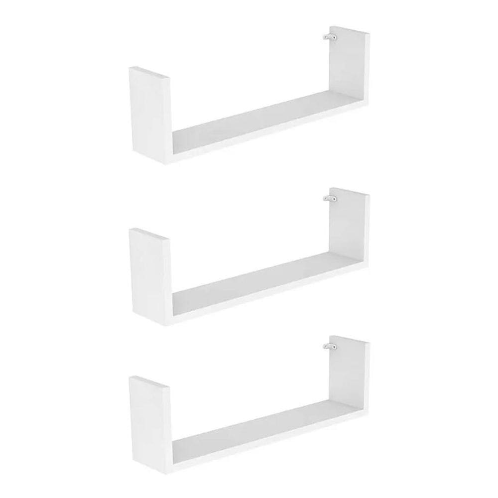 2X Kit 3 Prateleira Nicho U 40X15X10P Branco Mdf Dvd Livro J