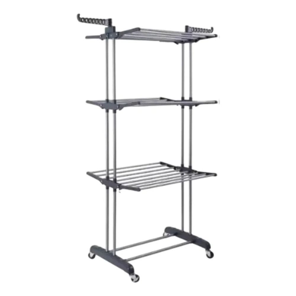 Varal de Chão Vertical 3 Andares Dobrável Inox 48kg com Rodinhas
