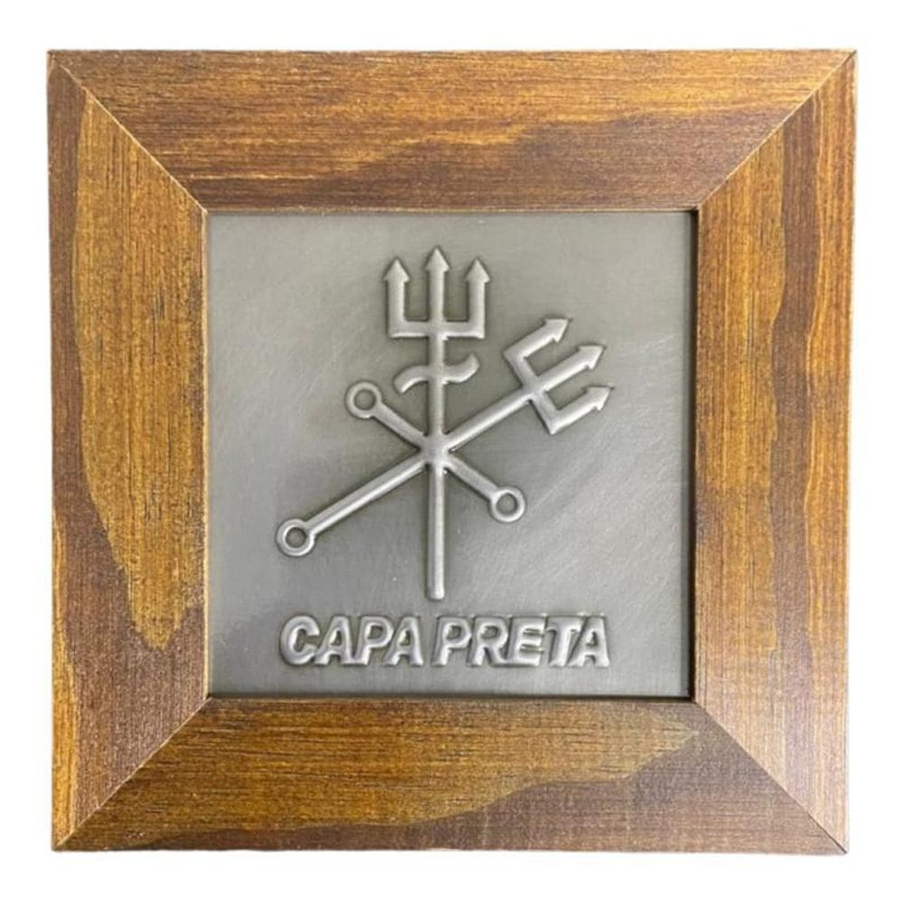 Quadro Orixá Exú Capa Preta Madeira Imbuia 14,5X14,5Cm