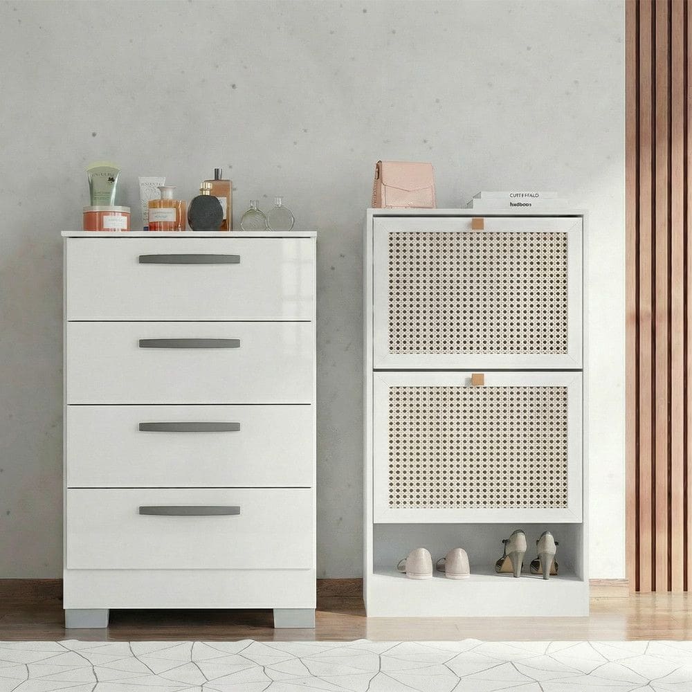 Kit Comoda Alice e Sapateira 2 Portas Branca Poquema