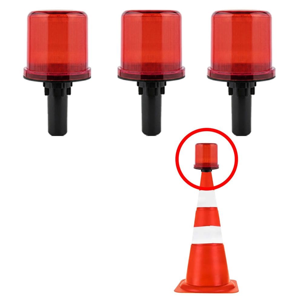 Sinalizador Viario Solar Kit 3 Transito Estrada Alerta Cone Rodovia Obra Emergencia Aviso Acidentes