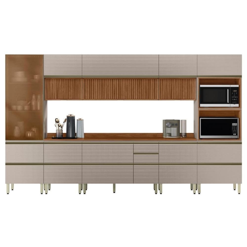 Cozinha Modulada Proença 8 Peças com Cristaleira e Balcão 120cm - Demartêz