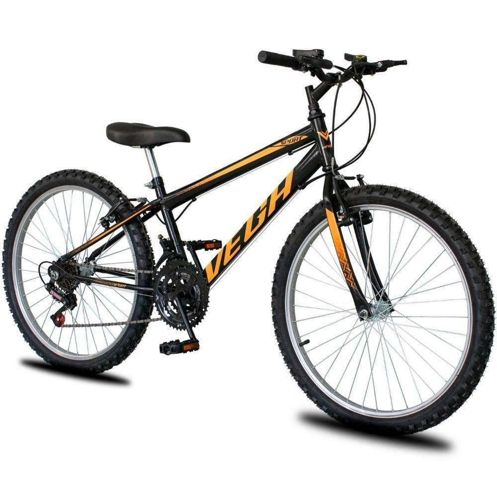 Bicicleta Aço Vega Sport Aro 24 18 Marchas Passeio Freio V-brake Unissex Preto/laranja