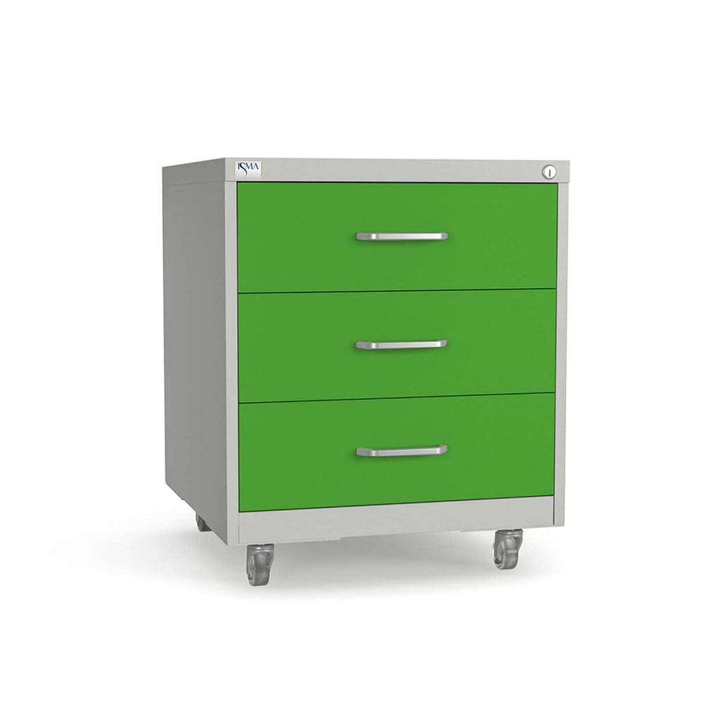 Gaveteiro de Aço 3 Gavetas com Rodízios e Chave Verde/Cinza
