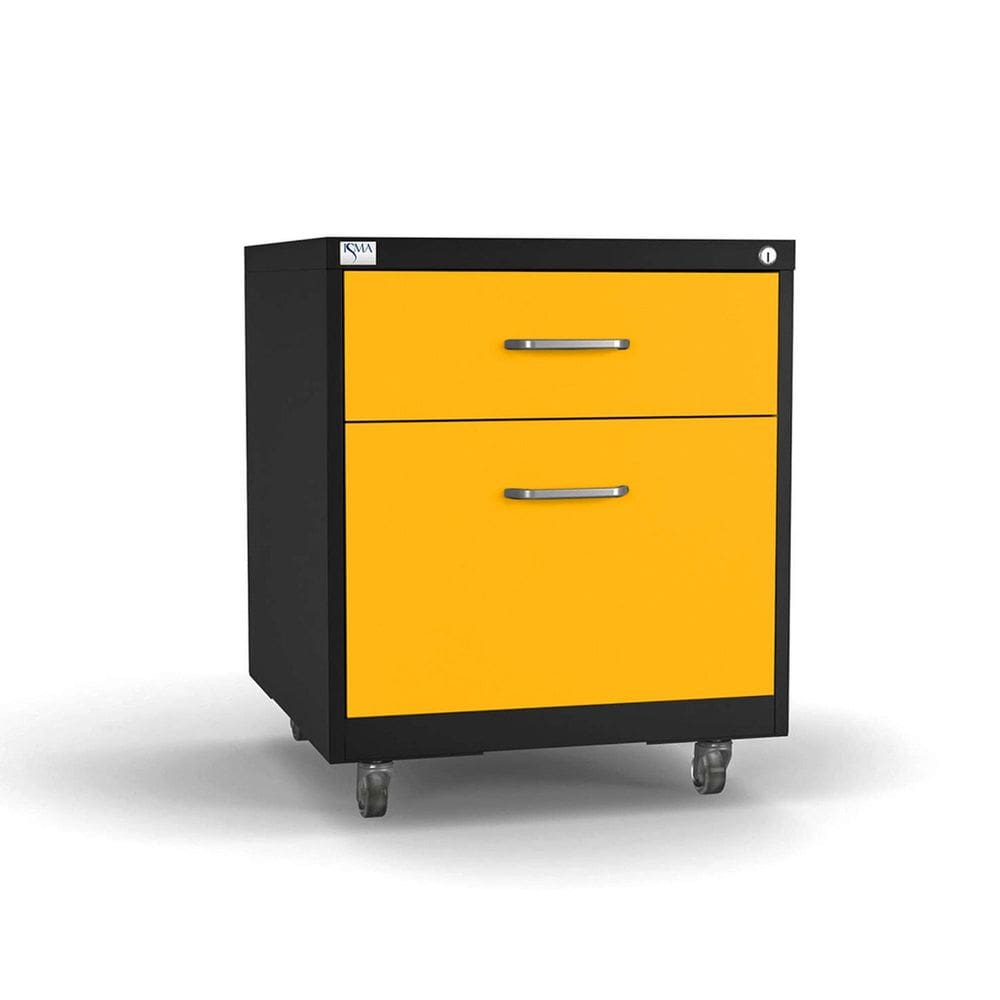Gaveteiro de Aço 2 Gavetas com Rodízios com Chave Amarelo/Preto