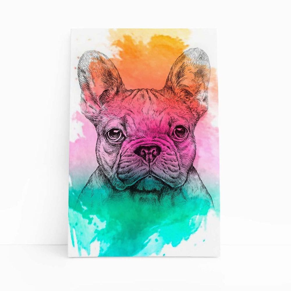 Quadro Buldogue Francês Cachorro Aquarela Canvas 60X40Cm