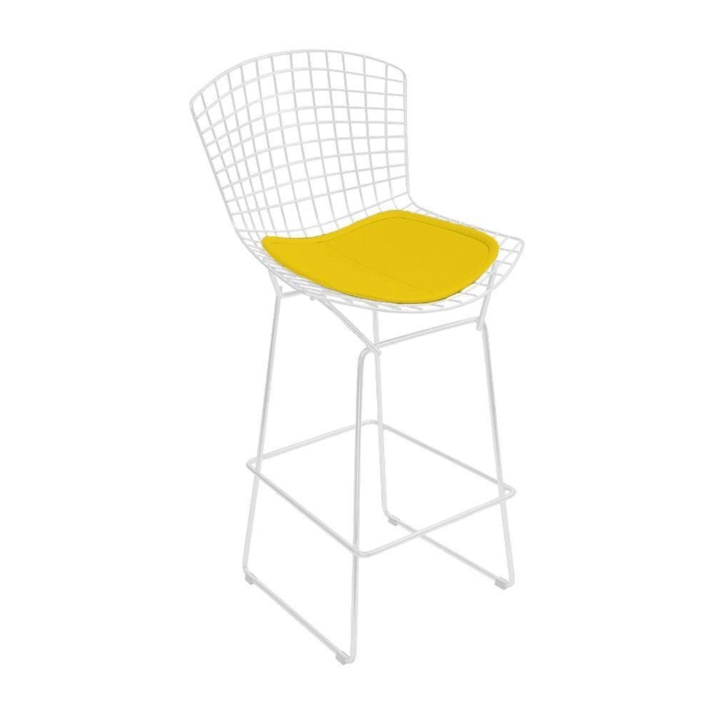Banqueta Bertoia Branca D80 Assento Amarelo