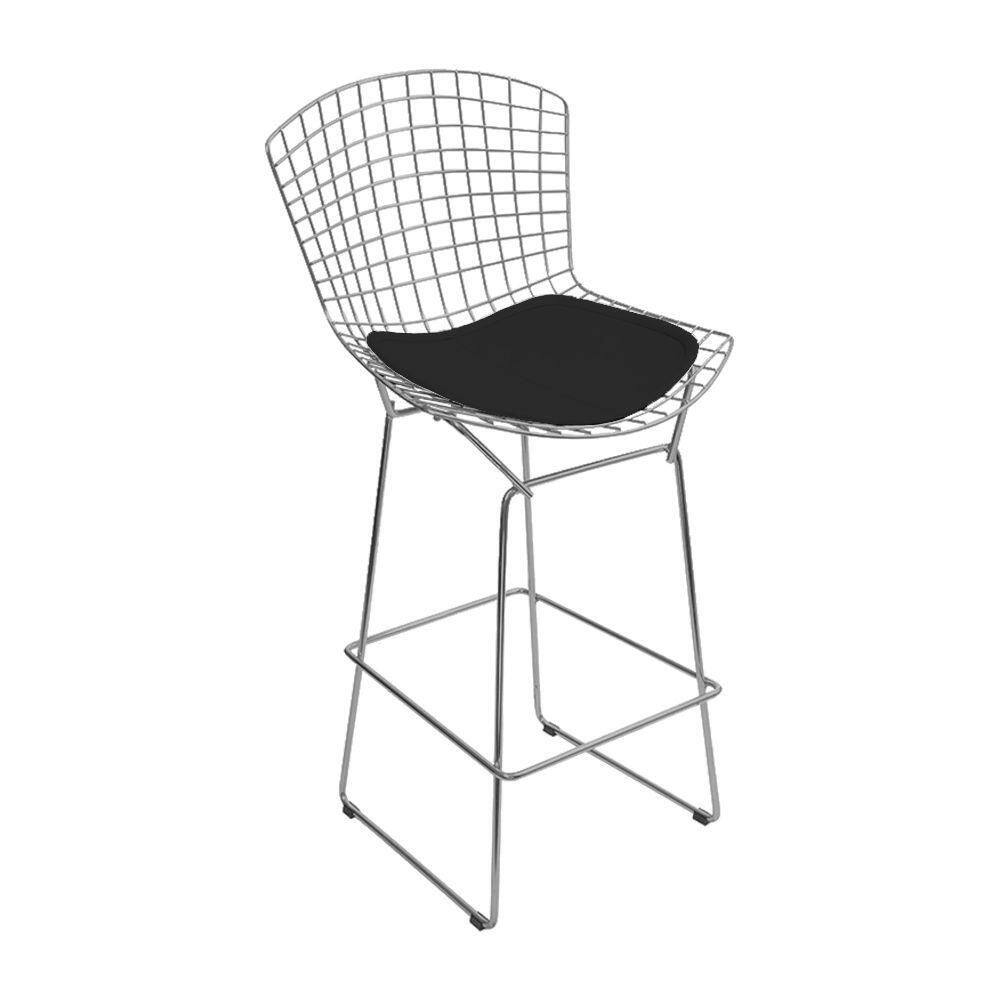 Banqueta Bertoia Cromada D70 Assento Sintético Preto