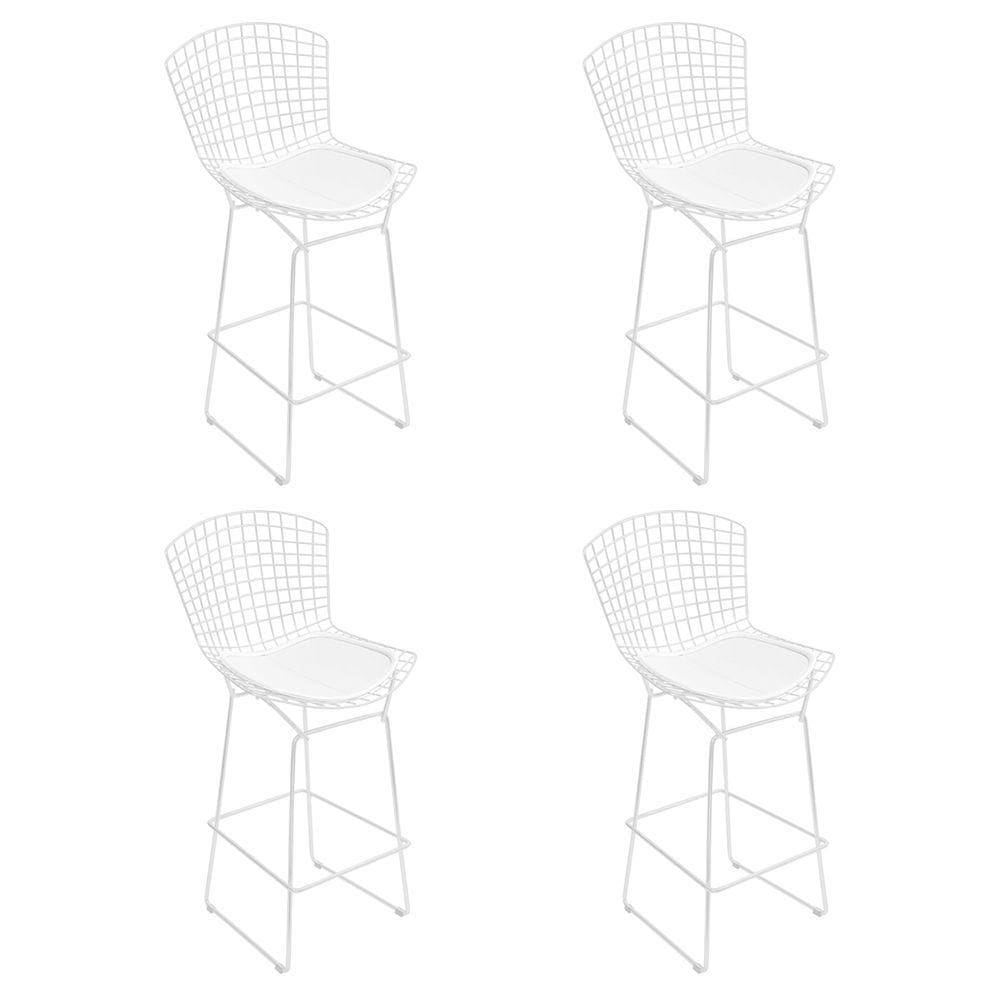 Kit 4 Banquetas Bistrô Bertoia Branca D80 Com Assento Branco