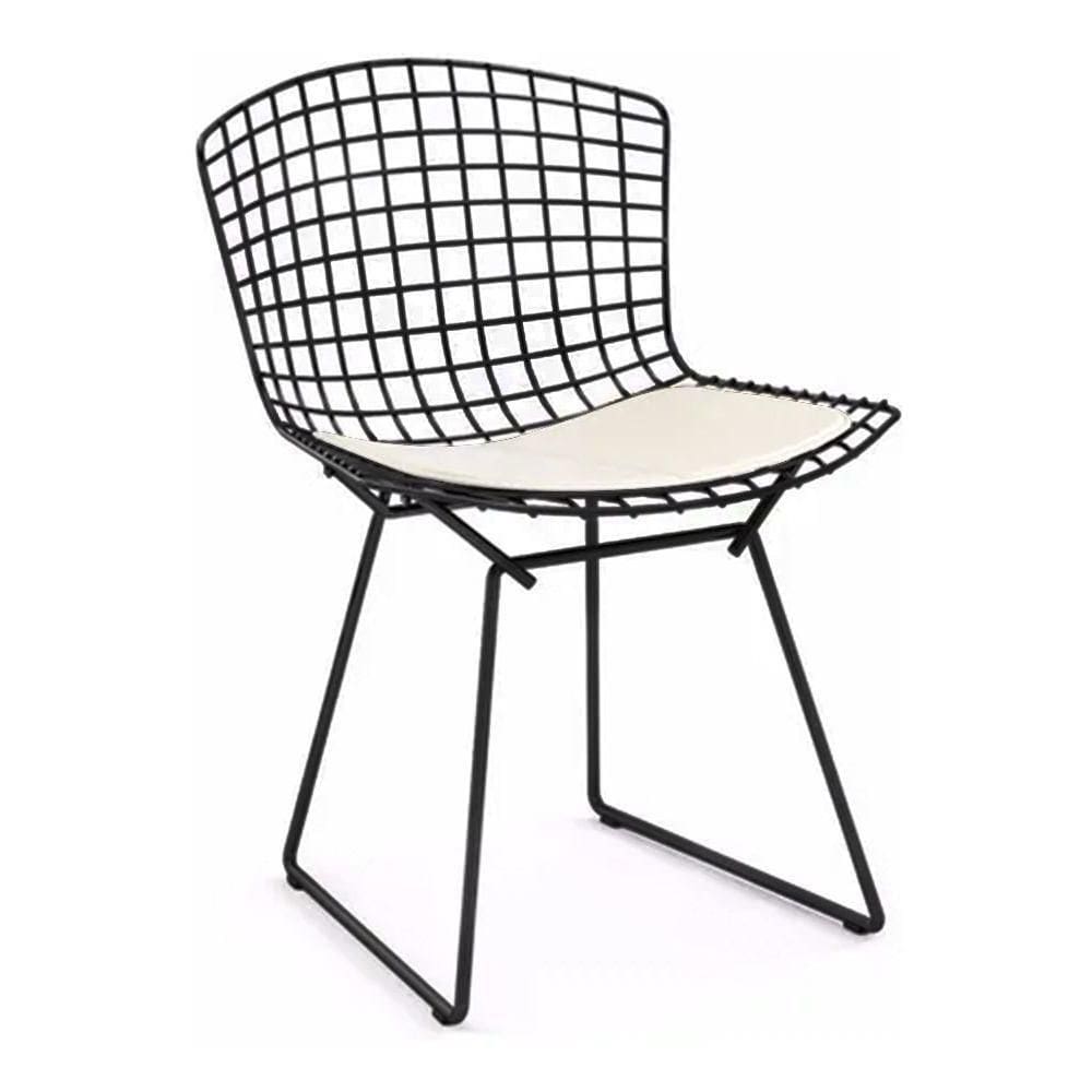 Cadeira Bertoia Preta Com Assento Branco