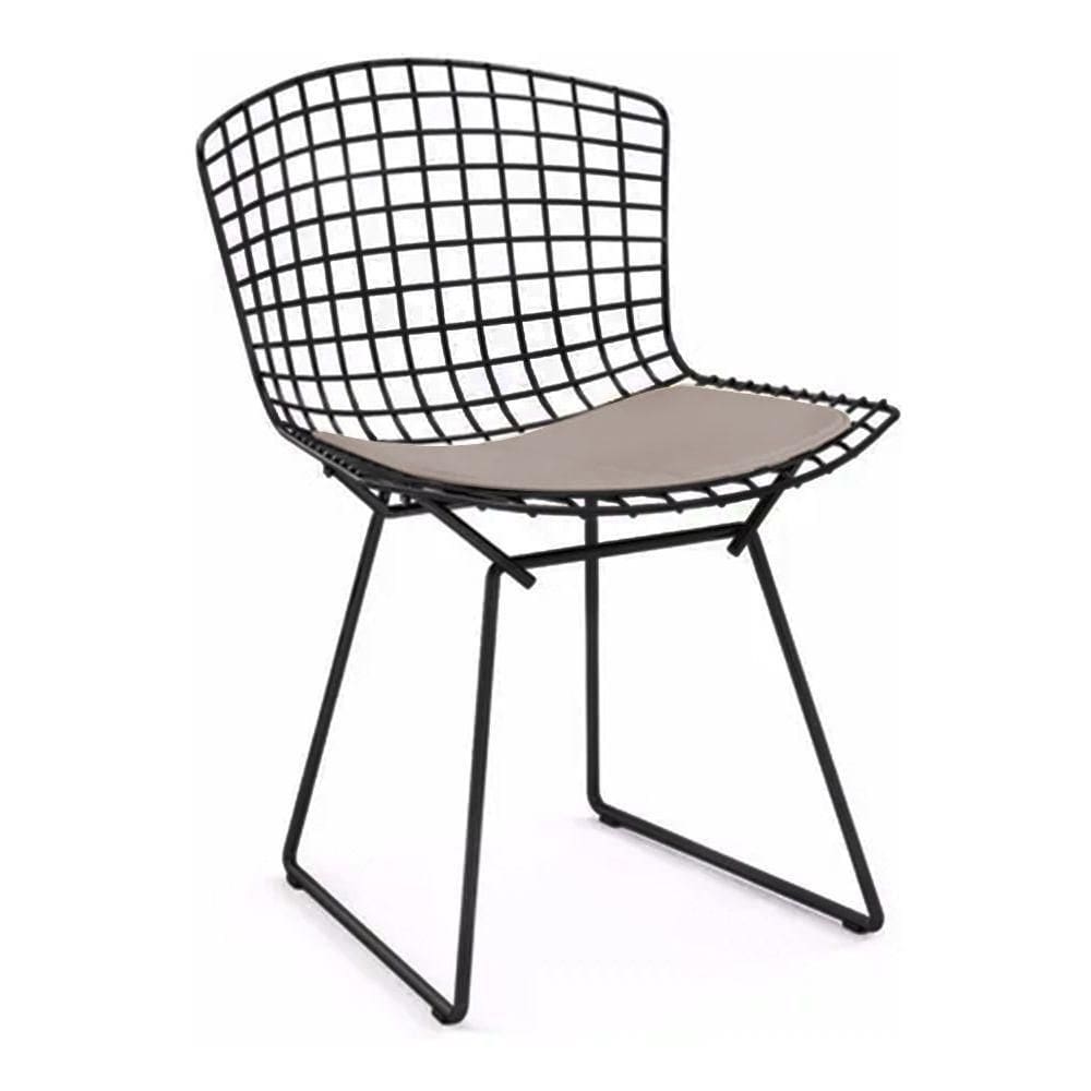 Cadeira Bertoia Preta Com Assento Bege