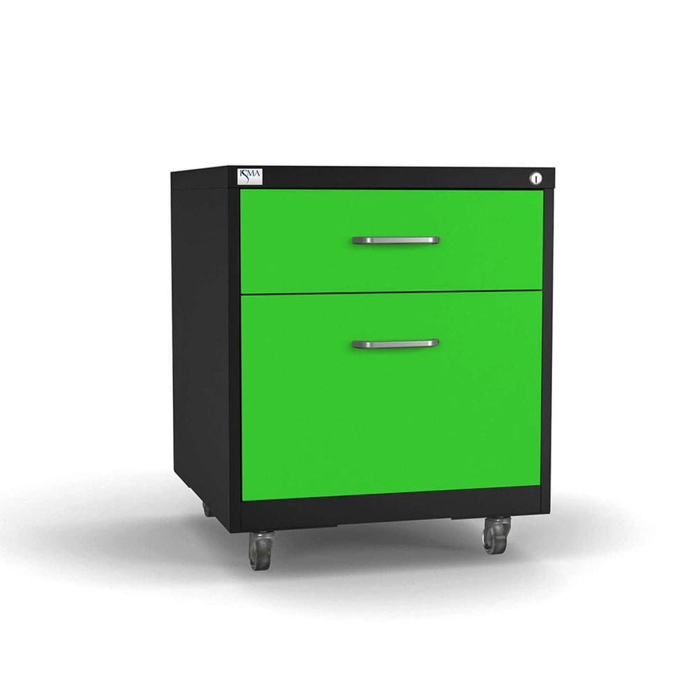 Gaveteiro de Aço 2 Gavetas com Rodízios com Chave Verde/Preto