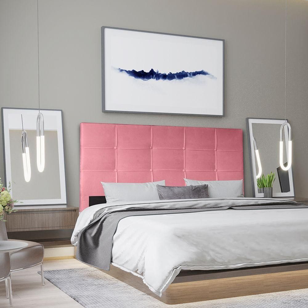 Cabeceira Casal 1,60m Roma Suede Rosa