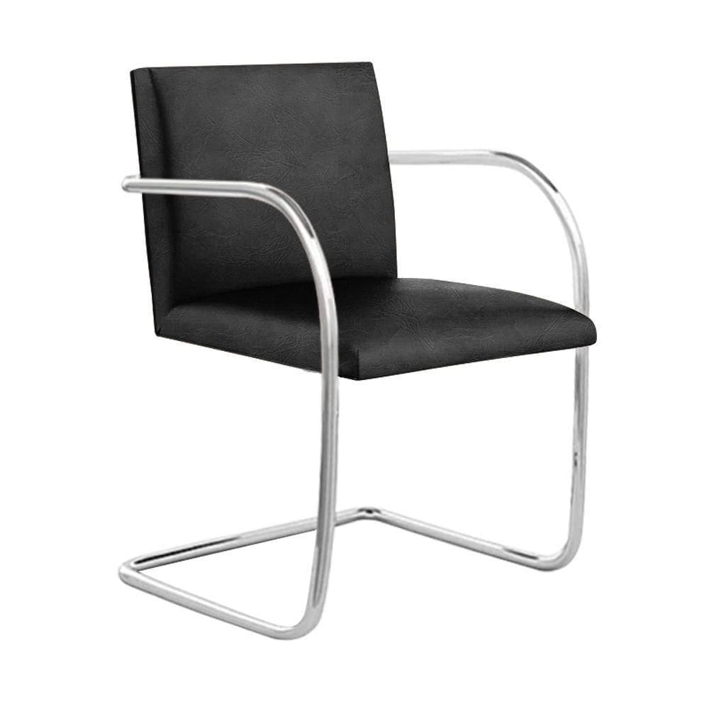 Cadeira Brno Couro Natural Preto Tubular Cromada
