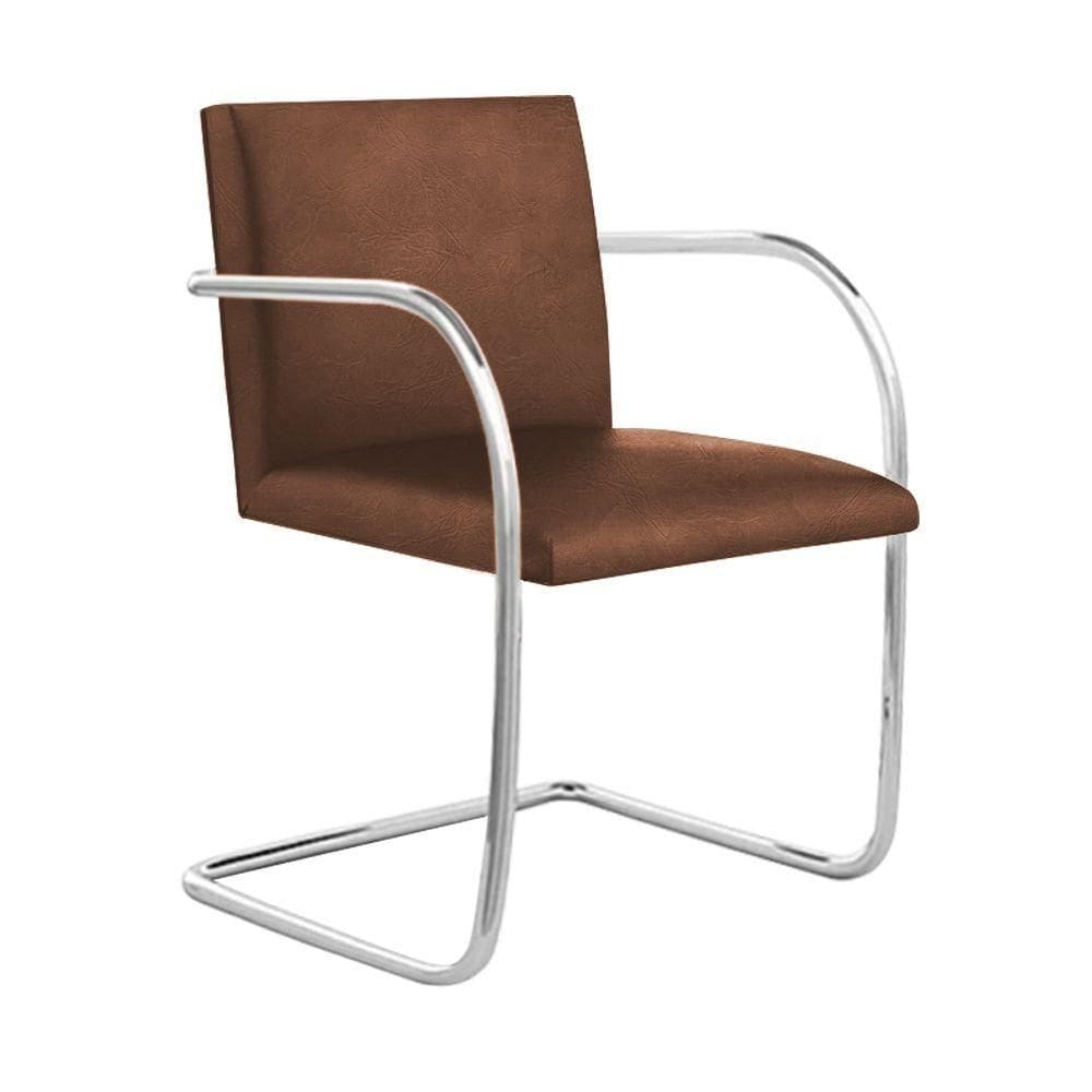 Cadeira Brno Couro Natural Marrom Tubular Cromada