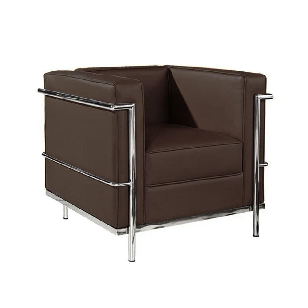 Poltrona Le Corbusier Cromado Em Sintético Marrom