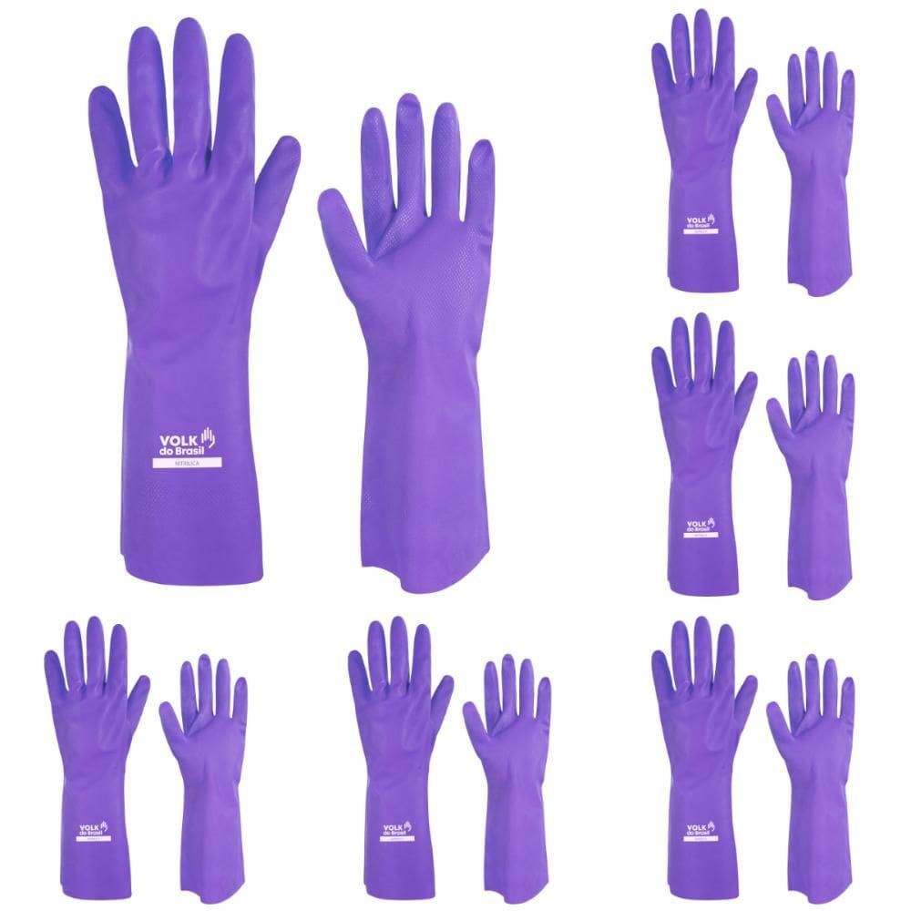 Kit 12 Luva de Proteção Química Para Limpeza Nitrílica Sem Forro Volk