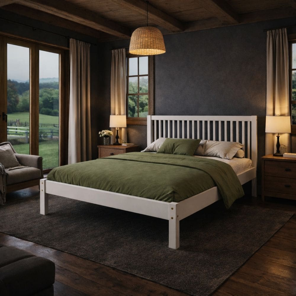 Cama de Casal 100% Madeira Maciça Com Cabeceira Alta Ripada