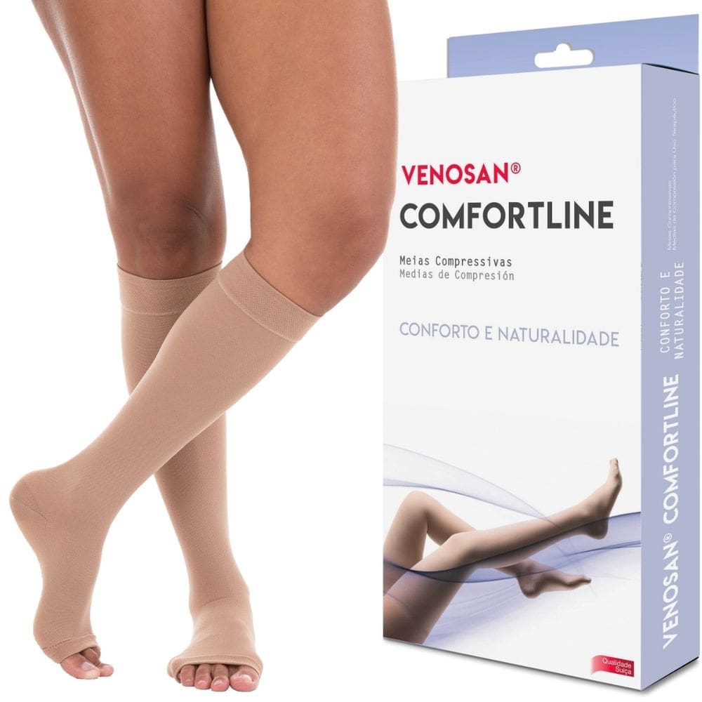 Meia 3/4 Venosan Comfortline 20-30 Longa Pé Aberto Bege