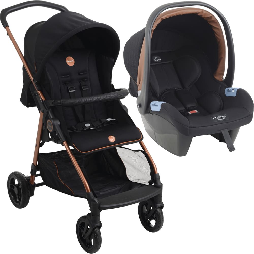 Carrinho de Bebe com Bebe Conforto Burigotto Lui 22 Preto Cobre