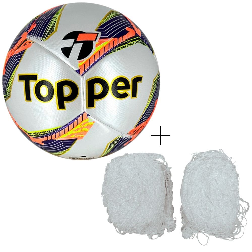 Kit Bola De Futsal Topper Dominator Pró+Rede Futsal Matrix Fio 2 Seda Reforçada
