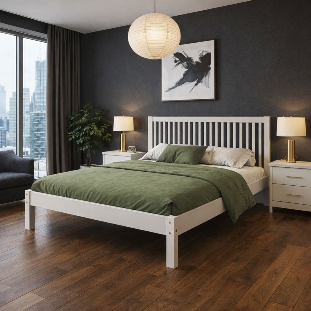 Cama de Casal 100% Madeira Maciça Cabeceira Quadrada 1,50cm