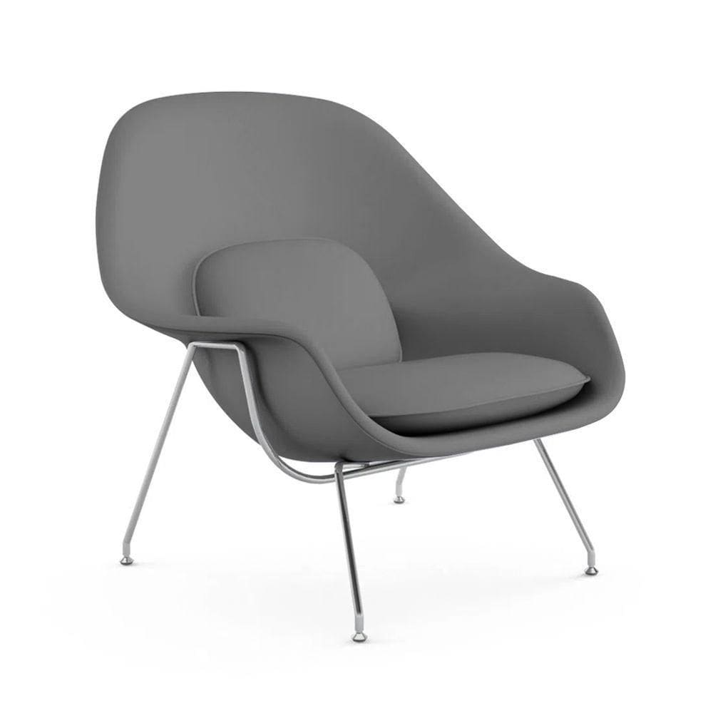Poltrona Womb Chair Sem Puff Cromada Sintético Cinza