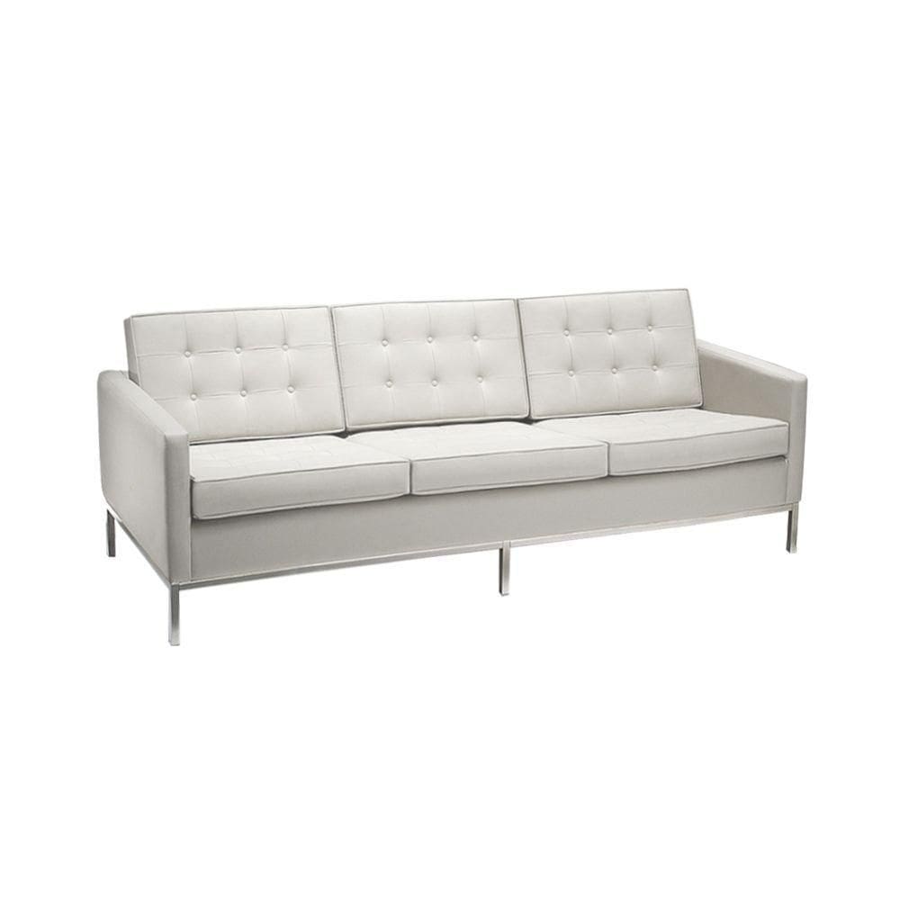 Sofá Fixo Florence Knoll 3 Lugares Inox Em Sintético Branco