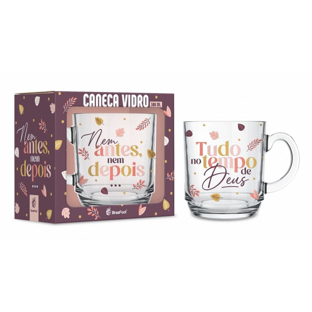 Caneca de Vidro Elegance - 300ml - Tempo de Deus - Brasfoot