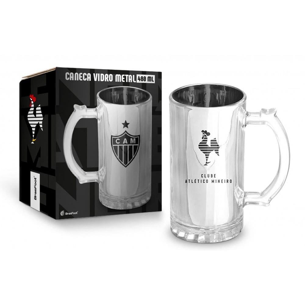 Caneca de Vidro Metalic Atlético Mineiro - 480ml - Brasfoot