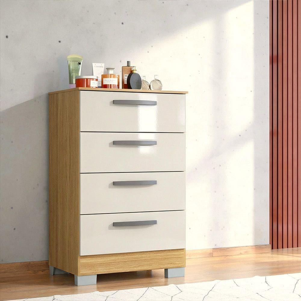 Cômoda Alice 4 Gavetas Poquema Damasco/off White