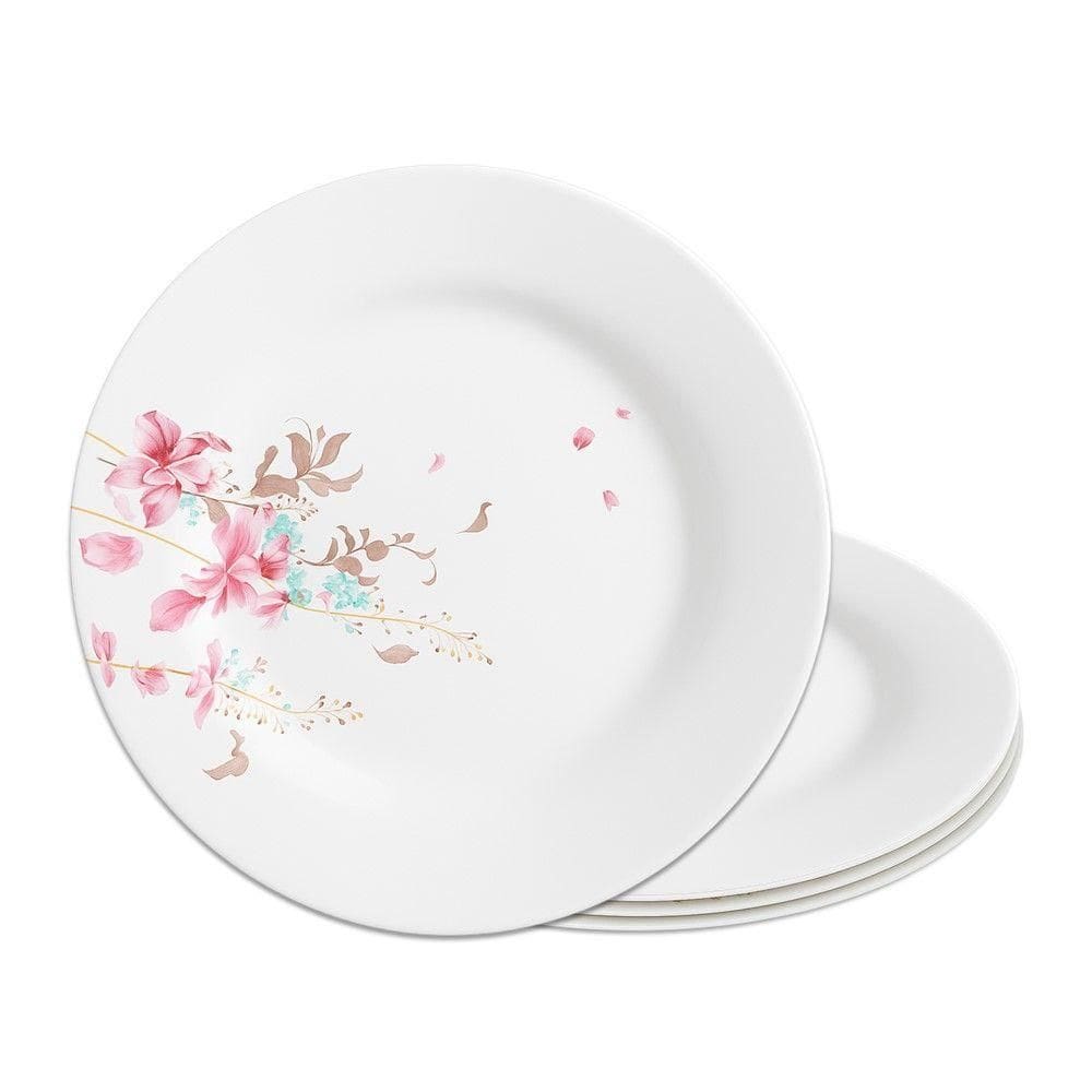 Jogo 4 Prato De Sobremesa De Vidro Branco Flowers Bord Em Casa Tem 20cm