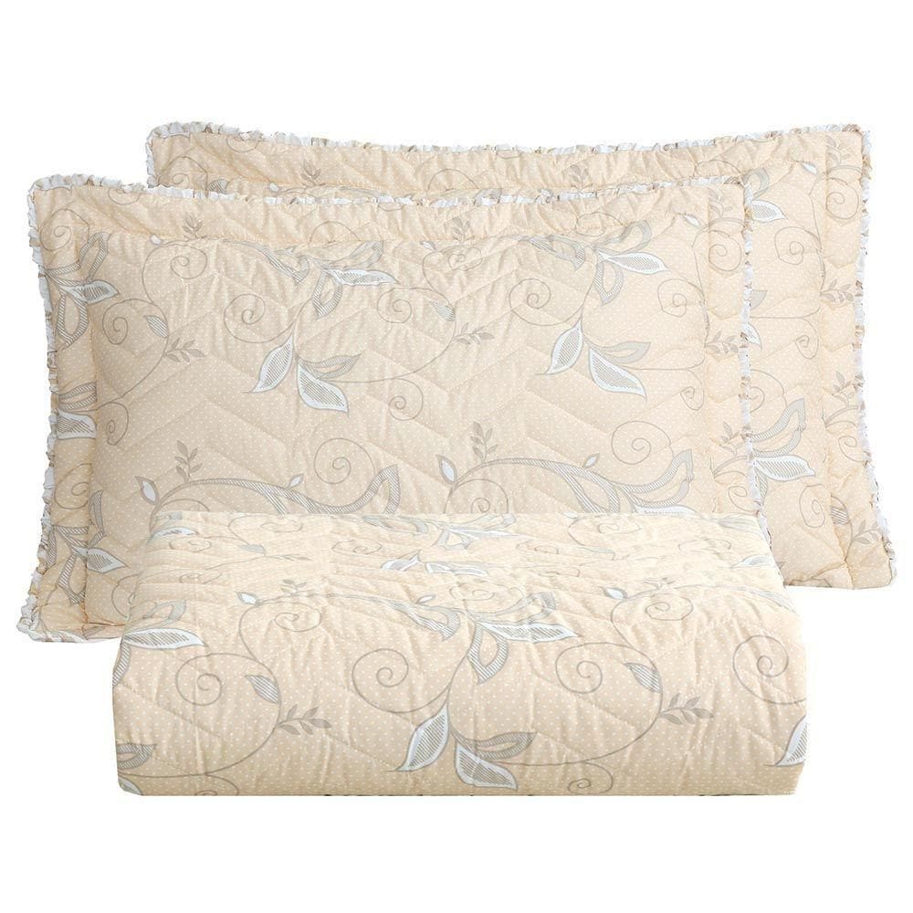 Kit Cobre Leito Colcha Lislie Casal 3 Peças Percal 300 Fios Dupla Face Estampado Ramo 100% Poliéster