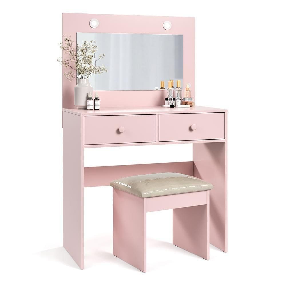 Penteadeira Camarim Maia Rosê Com Banqueta Almofadada - Móveis Luapa Rosê