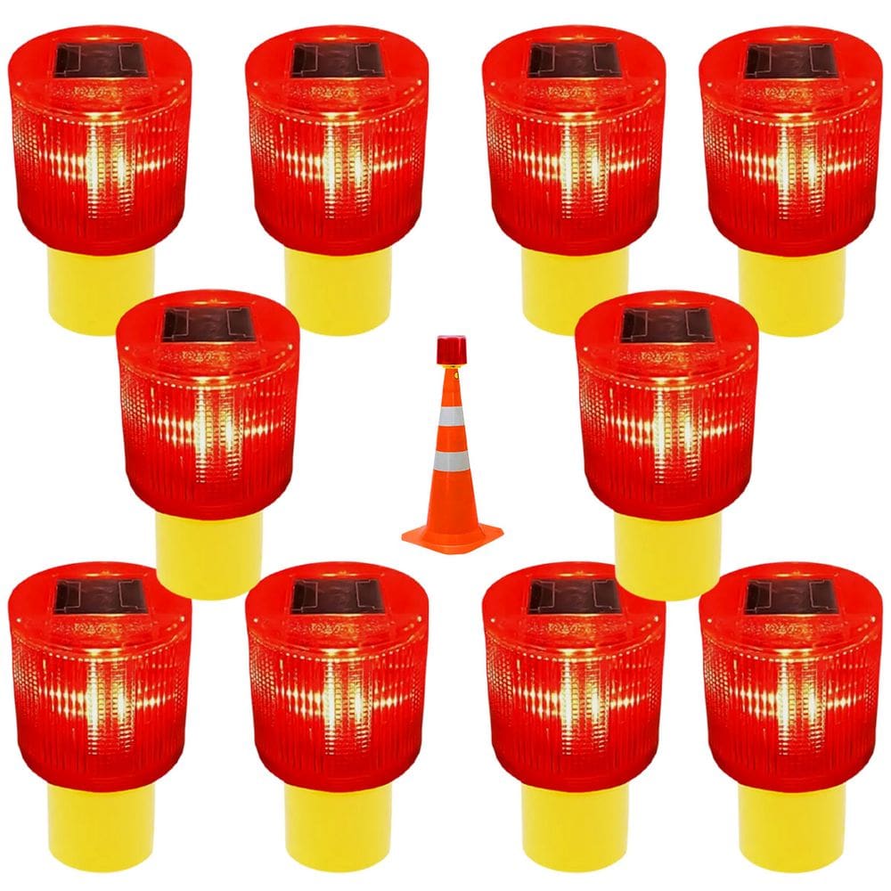 Sinalizador Solar Kit 10 Uni  Obra Emergencia Cone Estrada Rodovia Avenida Acidente Fiscal  Segurança