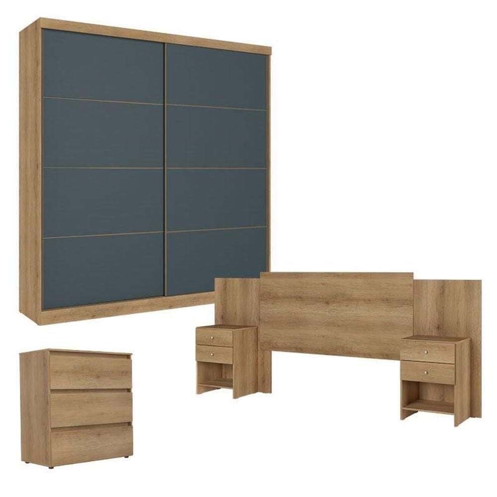 Guarda Roupa Casal Malaga2Portas Capuccino Azul Cômoda Gaveteiro CondessaE Cabeceira Formosa