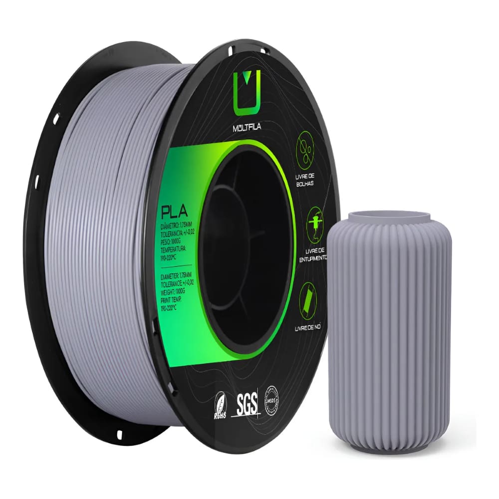 Filamento PLA 1.75mm 1kg Cinza Multfila Impressora 3D Premium
