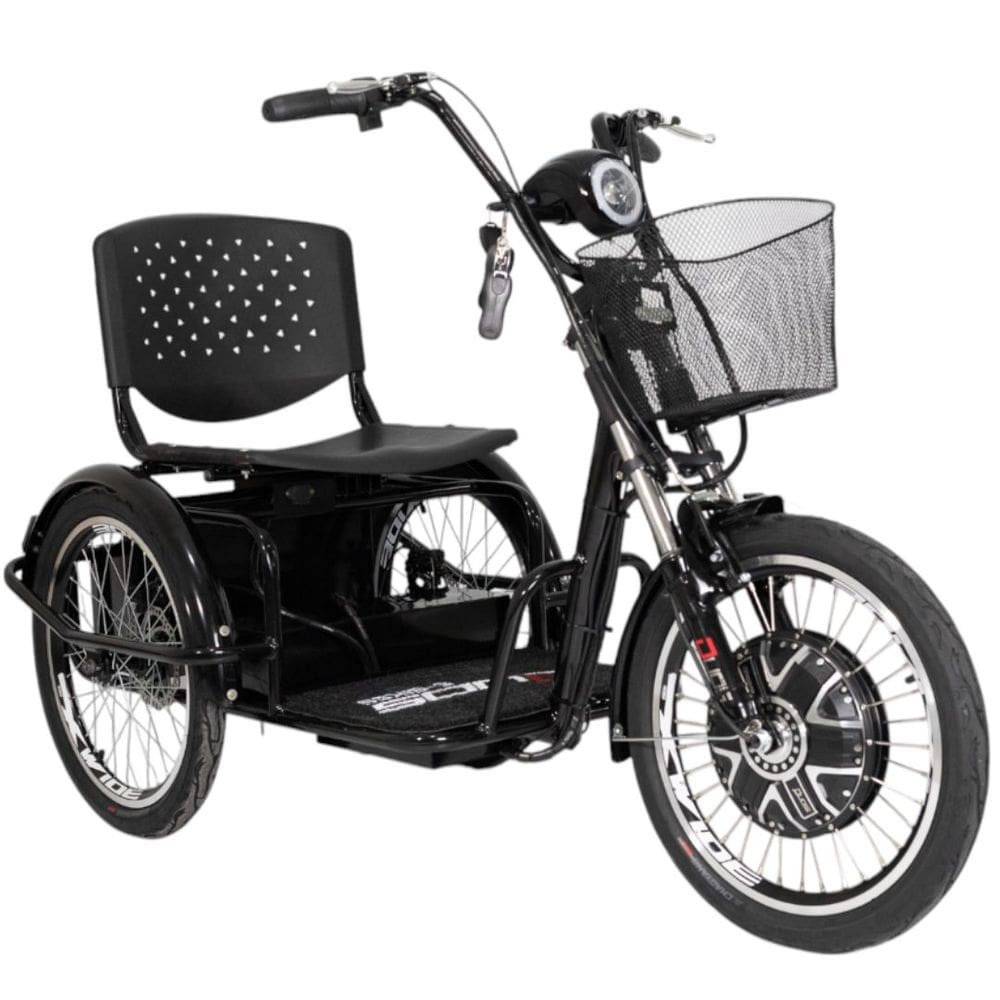 Triciclo Elétrico Kit 800W Ré Farol e Alarme Fox Preto com Cestinha