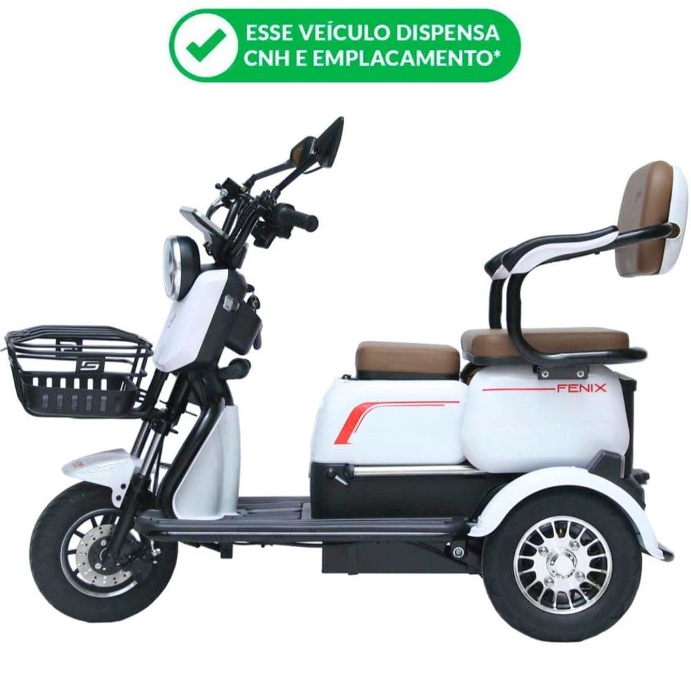 Triciclo Elétrico 750W Fenix Branco 48V 22AH Tração Reduzida - Não Precisa de CNH
