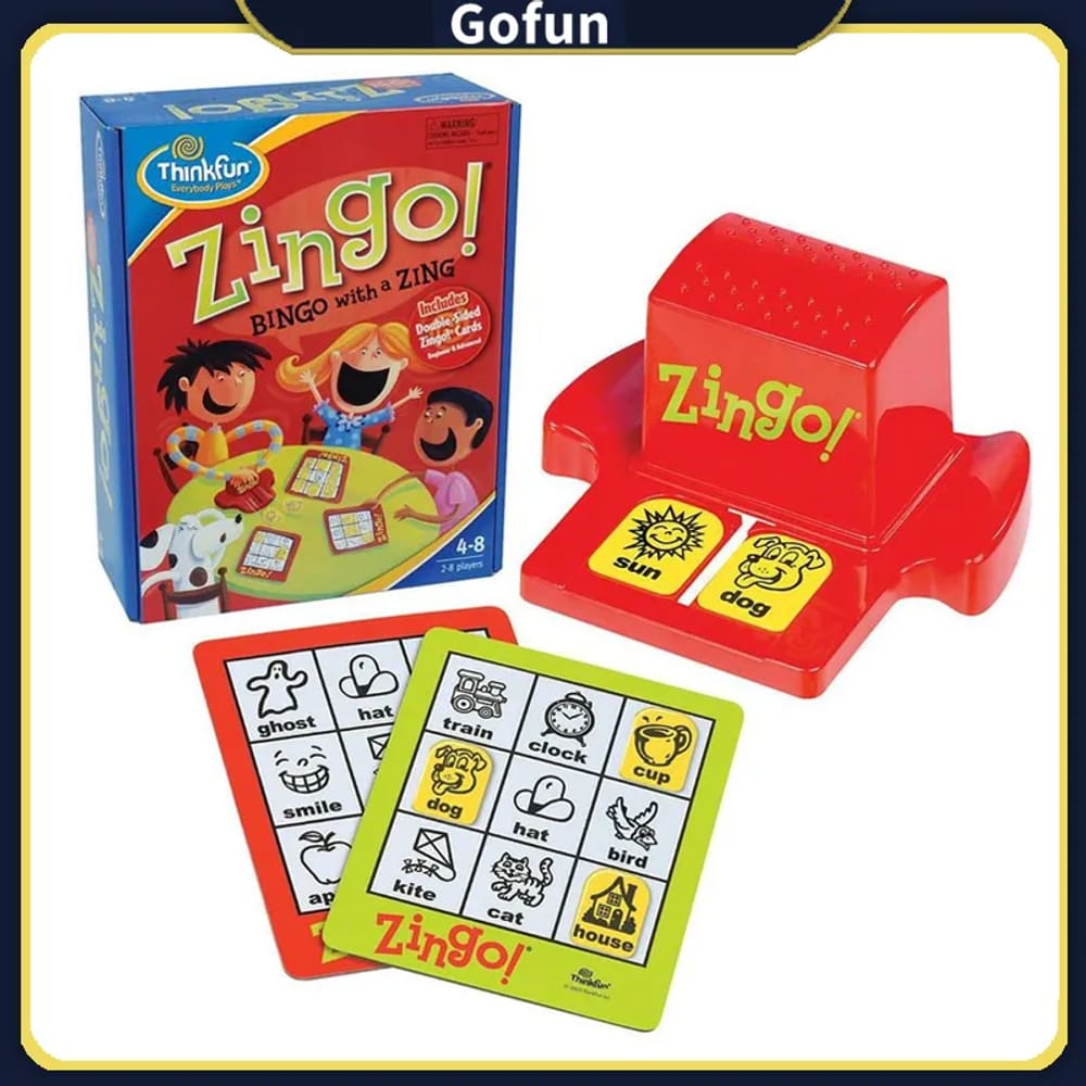 Jogo de tabuleiro ThinkFun Zingo Bingo para famílias maiores de 4 anos com 72 peças