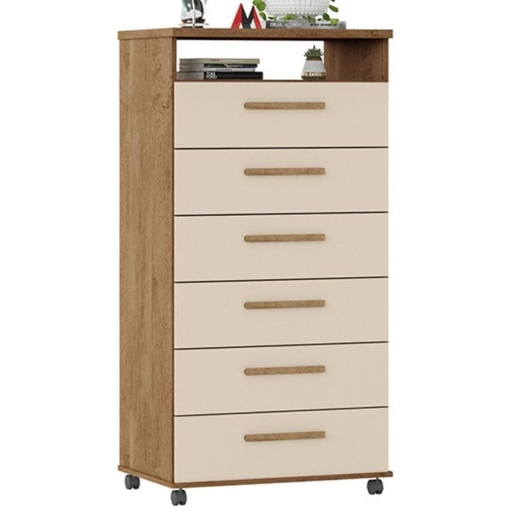 Cômoda Veneza 6 Gavetas Amêndoa Off White