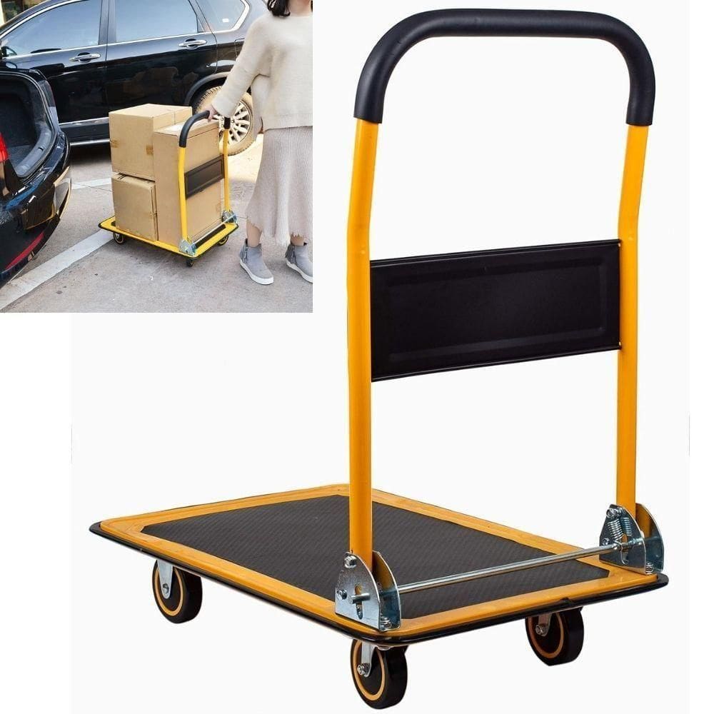 Carrinho De Carga Plataforma Dobrável 150kg Com 4 Rodas Em Aço Reforçado