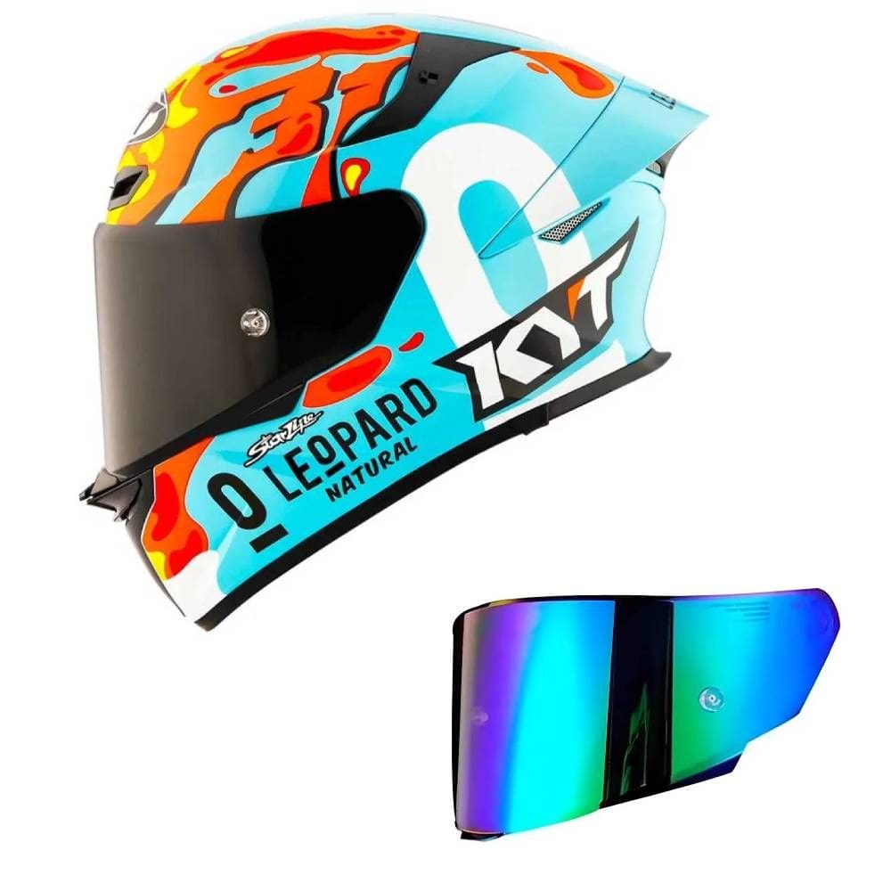 Capacete KYT TT Revo Leopard Aragon Azul e Vermelho Mais Viseira Camaleão