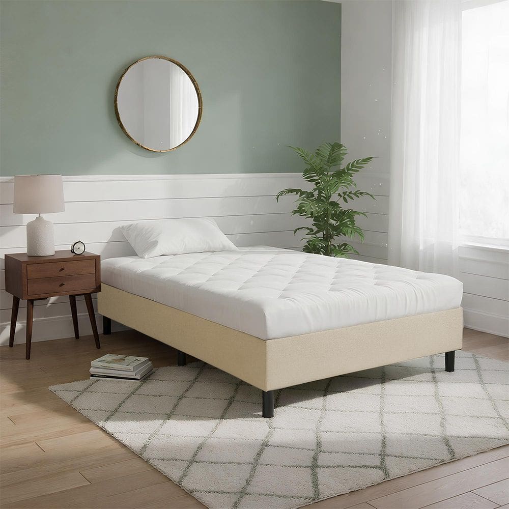 Base Box para Cama Solteiro 188x88 Tecido Suede Bege