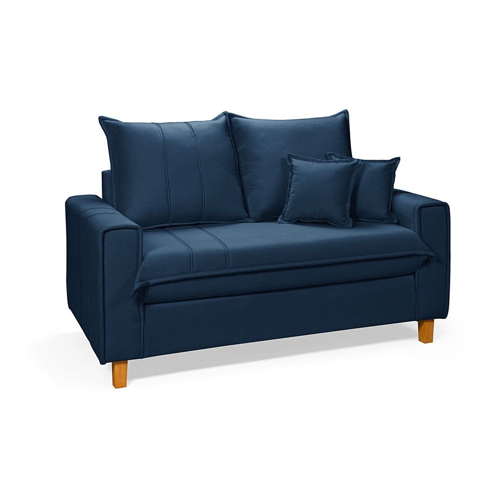 Sofa Living com Bau Multiuso 2 Lugares Suede Pes em Madeira