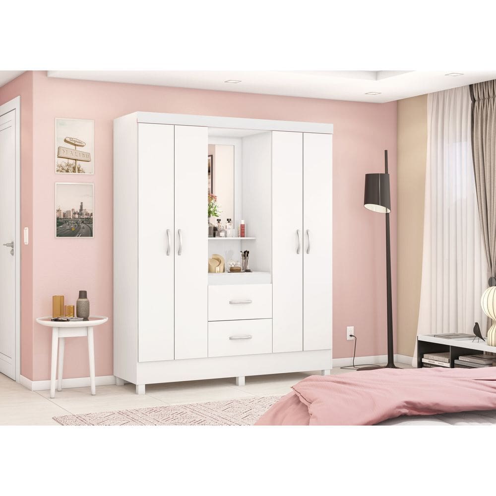 Guarda-Roupa Capelinha Lord 4 Portas com Espelho e Gavetas Branco | 181cm | MDP