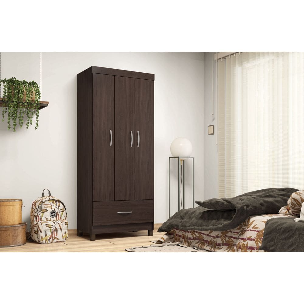 Guarda-Roupa Prince 3 Portas 1 Gaveta em MDP com Cabideiro Café Touch | Liberty Móveis